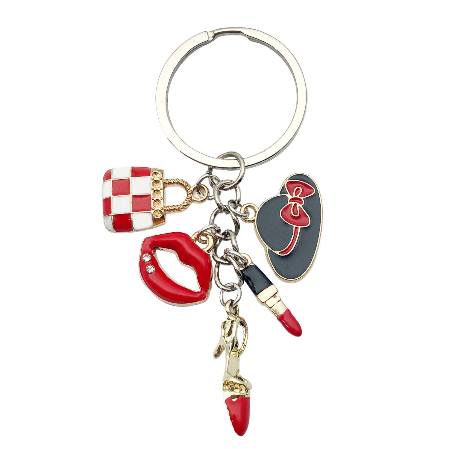 Wholesale Lipstick High Heels Red Wine Glass Alloy Keychain